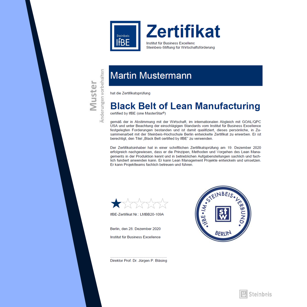 Zertifikatsprüfung Manager für Lean Manufacturing (Black Belt of LM)