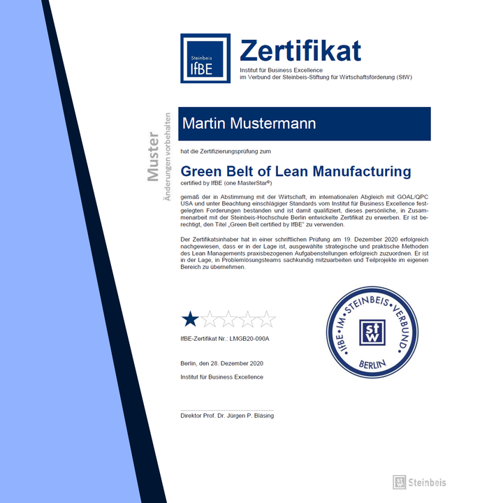 Zertifikatsprüfung Beauftragter/Assistent für Lean Manufacturing (Green Belt of LM)