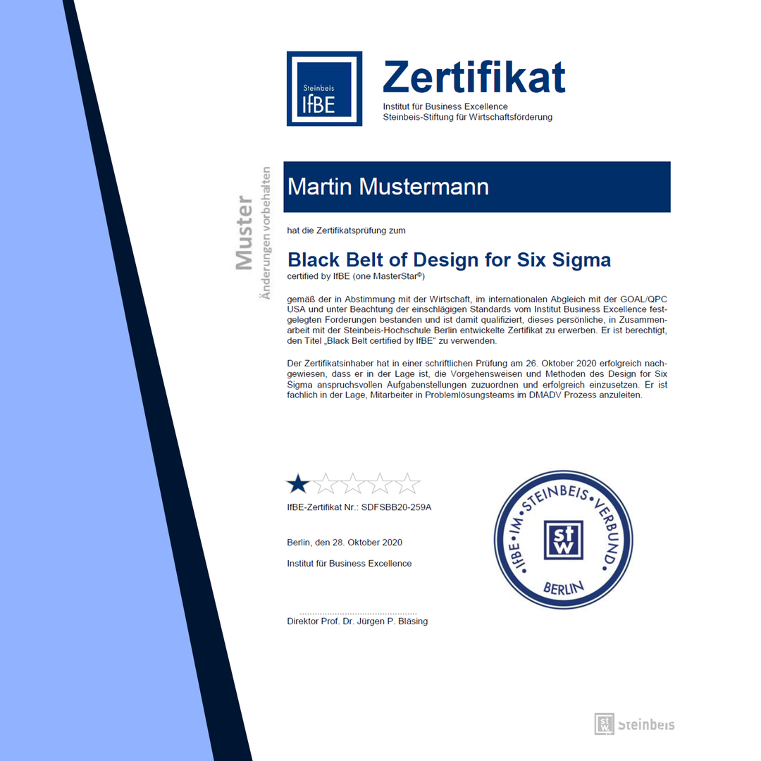 Zertifikatsprüfung Manager für Design for Six Sigma (Black Belt of DfSS)