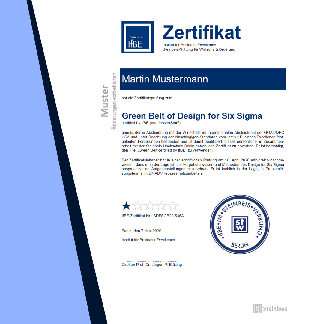 Zertifikatsprüfung Beauftragter/Assistent für Design for Six Sigma (Green Belt of DfSS)