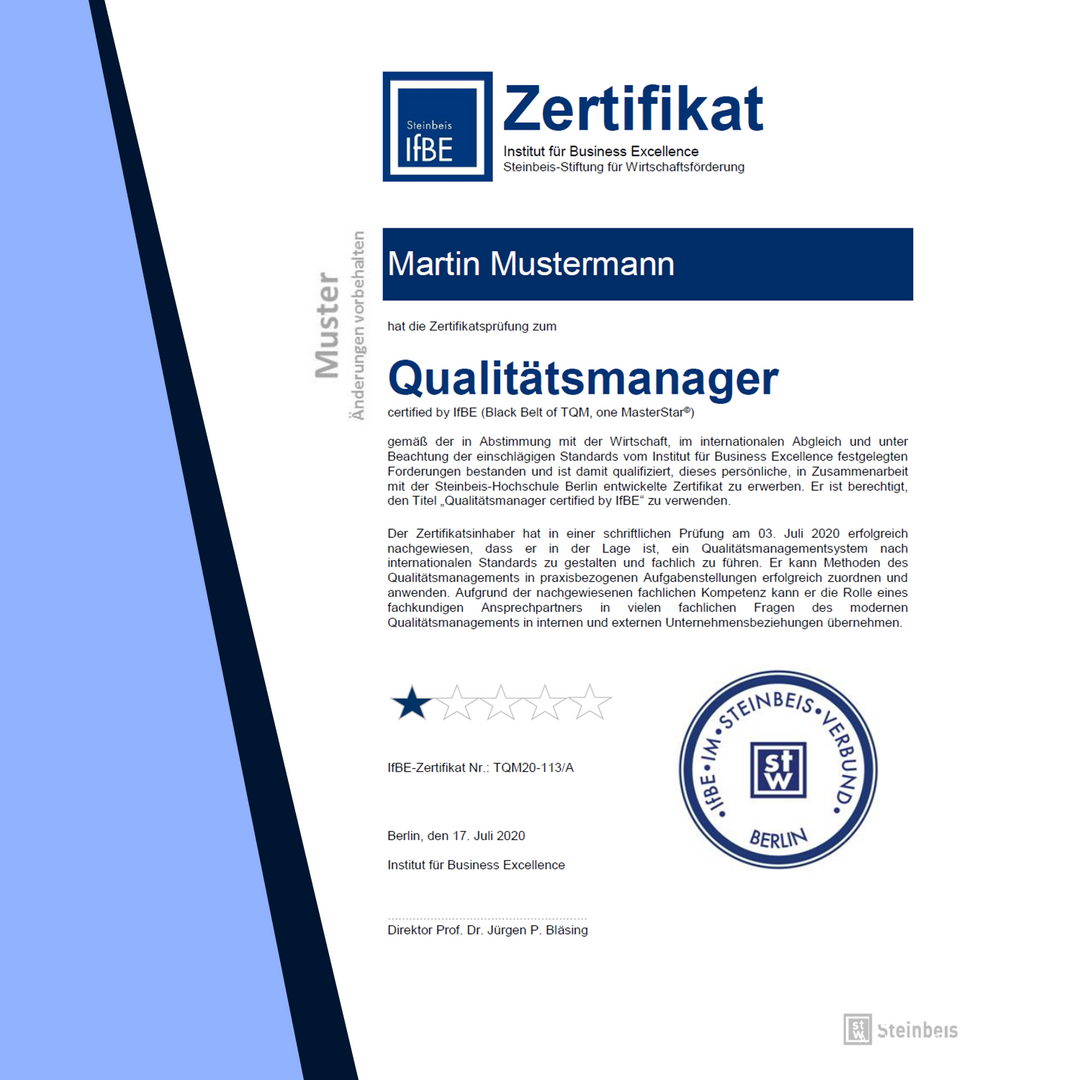 Zertifikatsprüfung Qualitätsmanager (Black Belt of TQM)