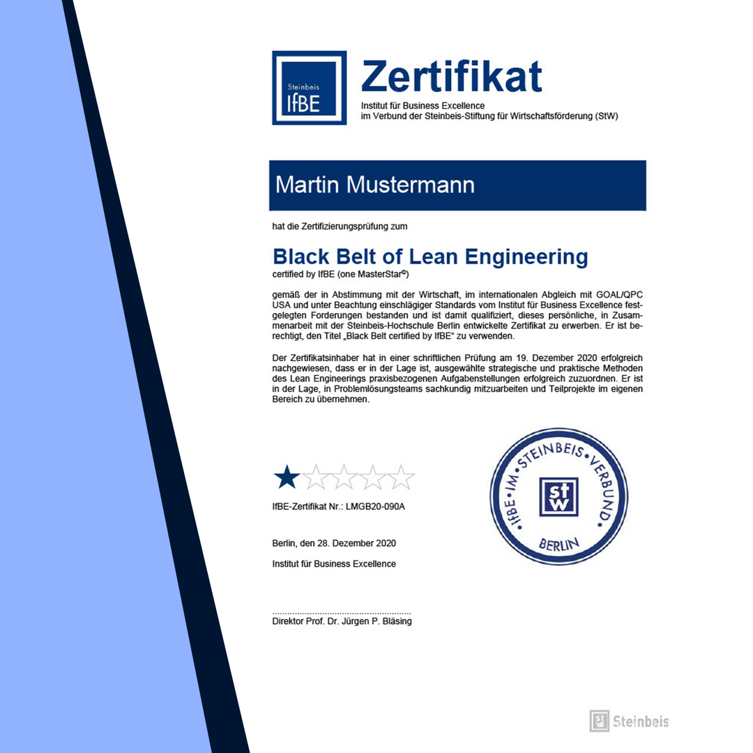 Zertifikatsprüfung Manager für Lean Engineering (Black Belt of LE)