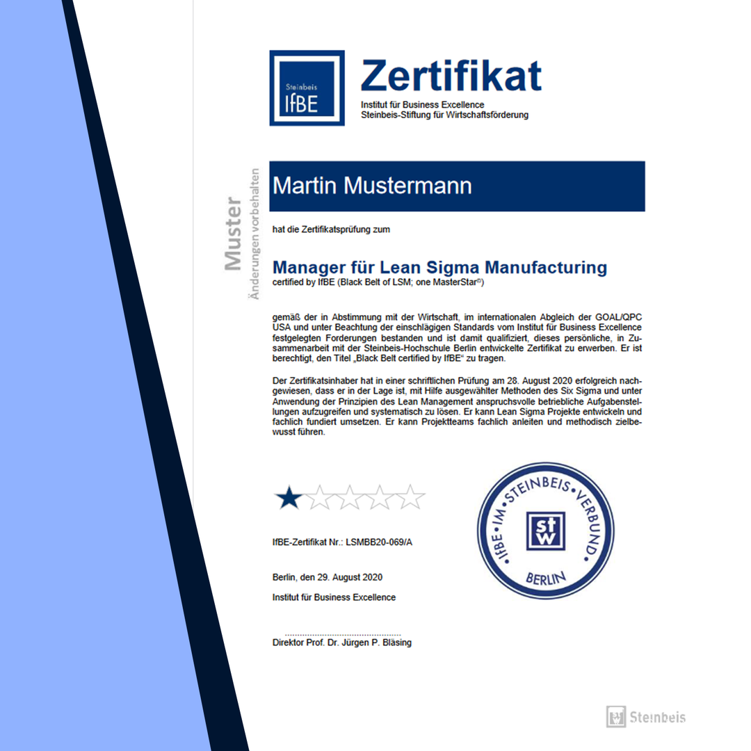 Zertifikatsprüfung Black Belt of Lean Sigma Manufacturing (Manager für LSM)