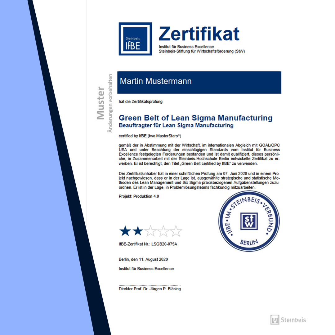Zertifikatsprüfung Green Belt of Lean Sigma Manufacturing (Beauftragter für LSM)