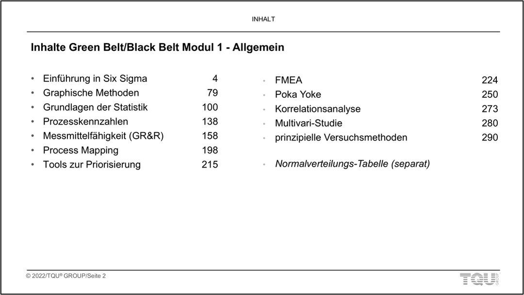 Six Sigma Green Belt |  Black Belt Modul 1