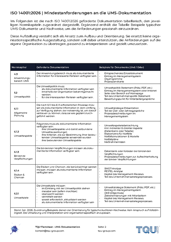 Factsheet | UMS-Dokumentation ISO 14001